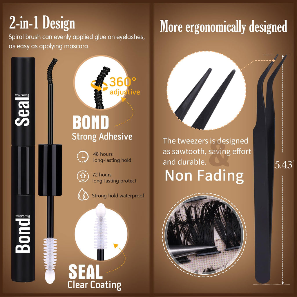 Geeneiya Volume Lash Clusters Kit – DIY Lash Extensions 10-18mm with Bond & Tweezers