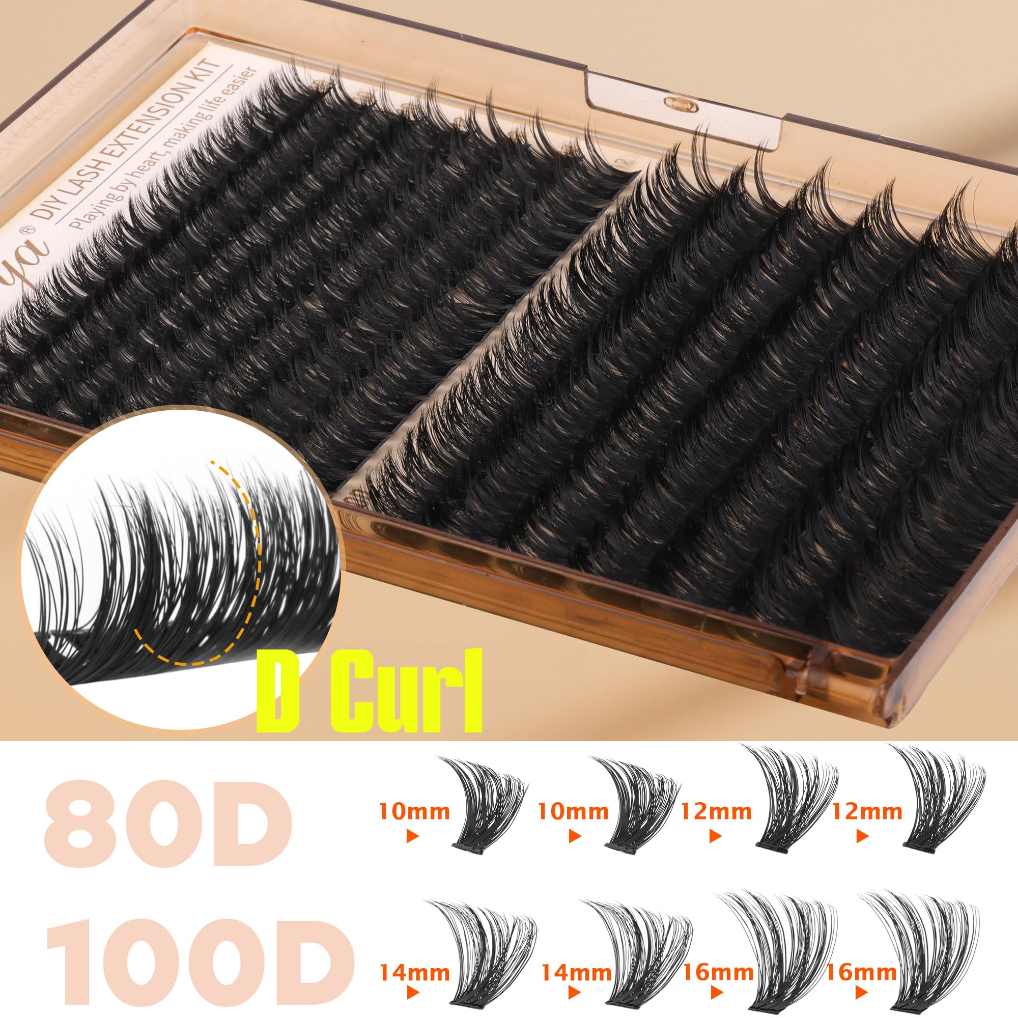 Geeneiya Volume Lash Clusters Kit – DIY Lash Extensions 10-16mm with Bond, Seal & Tweezers