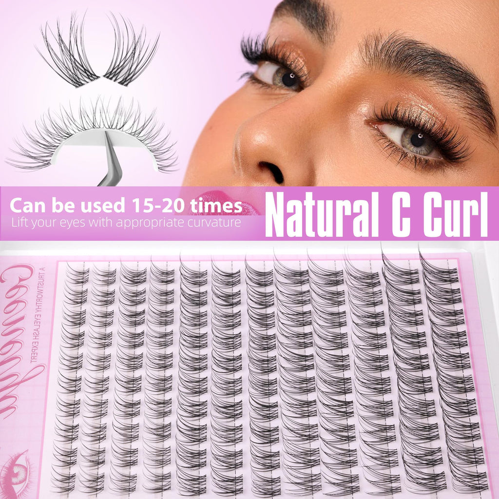 Geeneiya Clear Band Lash Clusters Kit 8-16MM | DIY Lash Extensions with White Bond & Seal