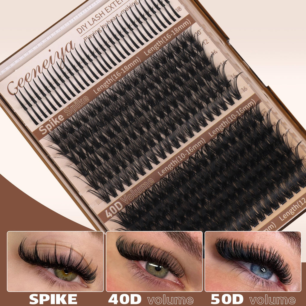 Geeneiya Volume Lash Clusters Kit – 10-18mm & 16-18mm Spikes DIY Lashes