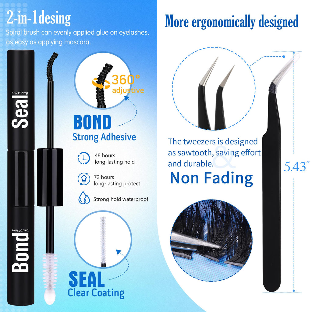 Geeneiya Thick Lashes Extension Kit – DIY 80D+100D Lash Clusters (10-18mm) with Bond & Seal