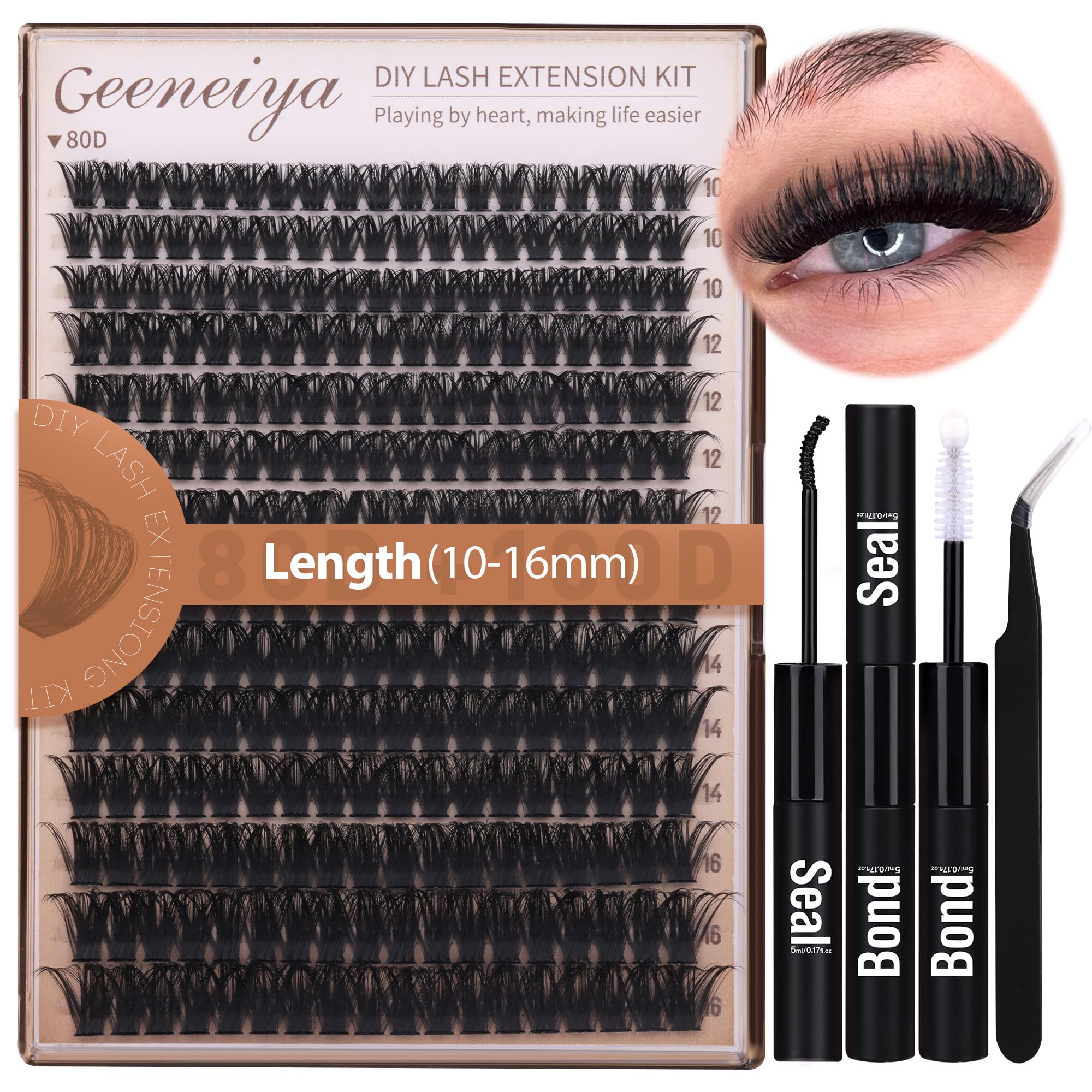 Geeneiya Volume Lash Clusters Kit – DIY Lash Extensions 10-18mm with Bond & Tweezers