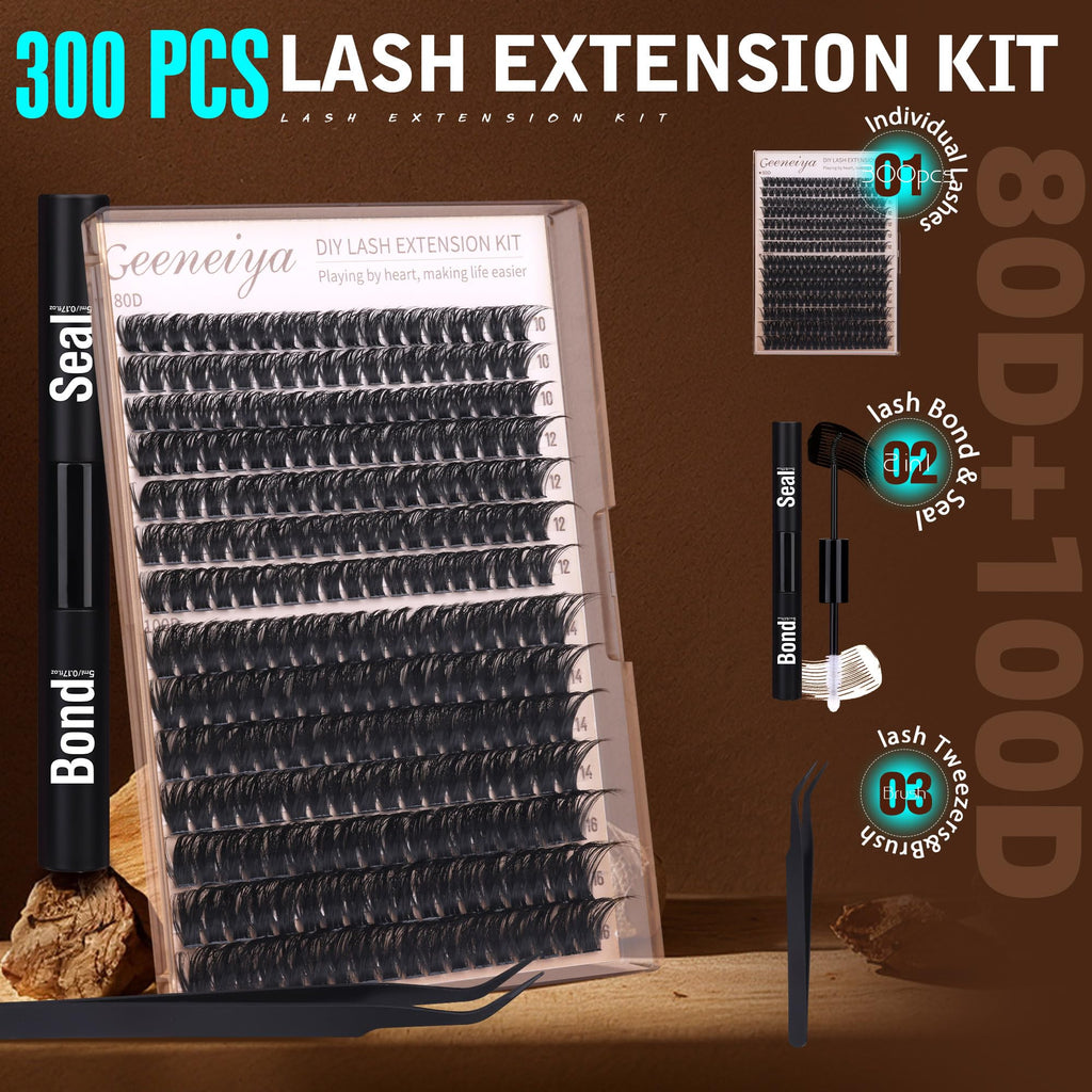 Geeneiya Volume Lash Clusters Kit – DIY Lash Extensions 10-18mm with Bond & Tweezers