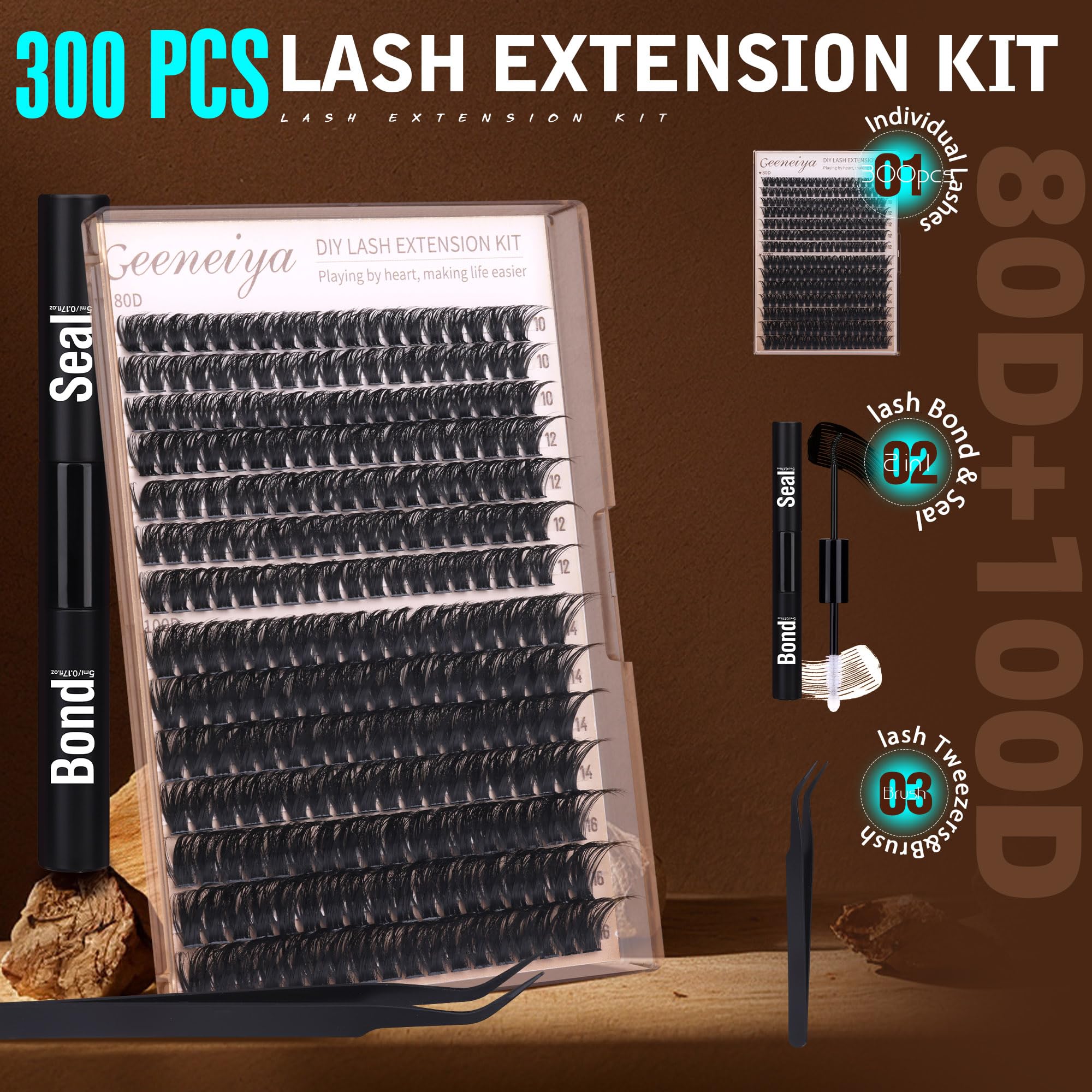 Geeneiya Volume Lash Clusters Kit – DIY Lash Extensions 10-18mm with Bond & Tweezers