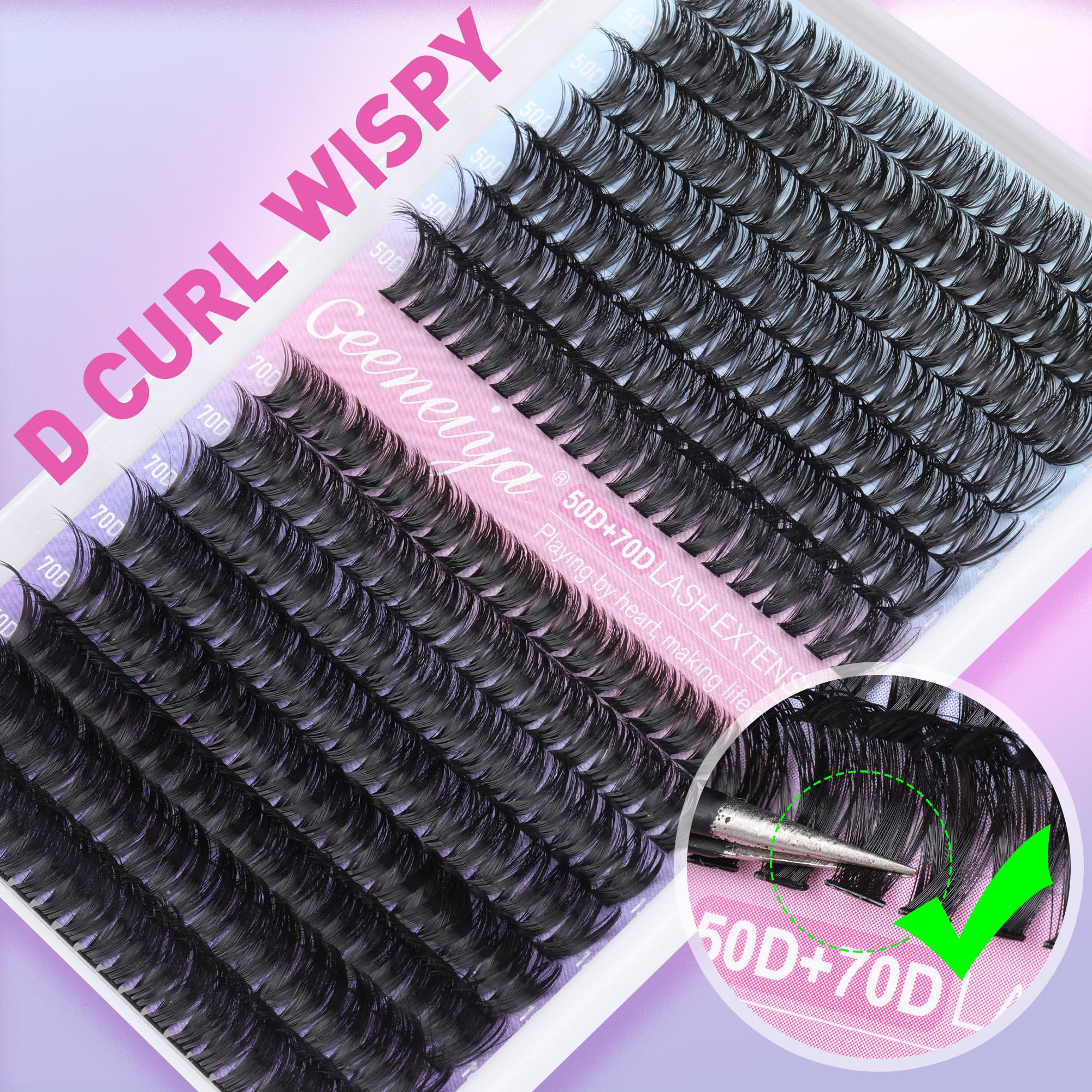 Geeneiya Wispy Lash Clusters Kit 50D+70D | DIY Lash Extensions 10–18mm for Beginners