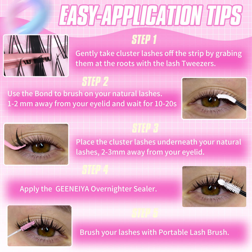 Geeneiya Manga Lashes Clusters Kit – DIY Lash Extensions (8–18mm) with Waterproof Bond & Seal