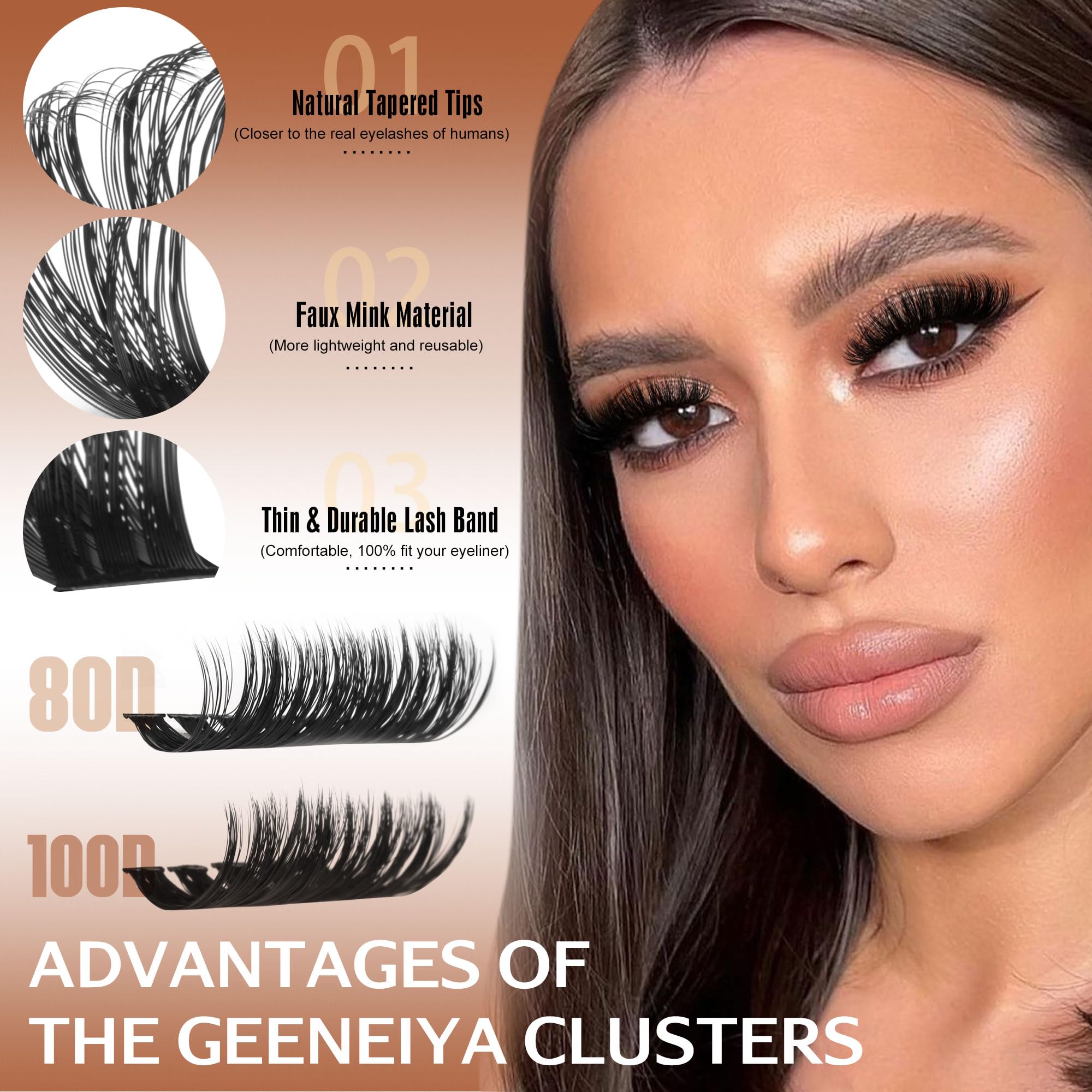 Geeneiya Volume Lash Clusters Kit – DIY Lash Extensions 10-16mm with Bond, Seal & Tweezers