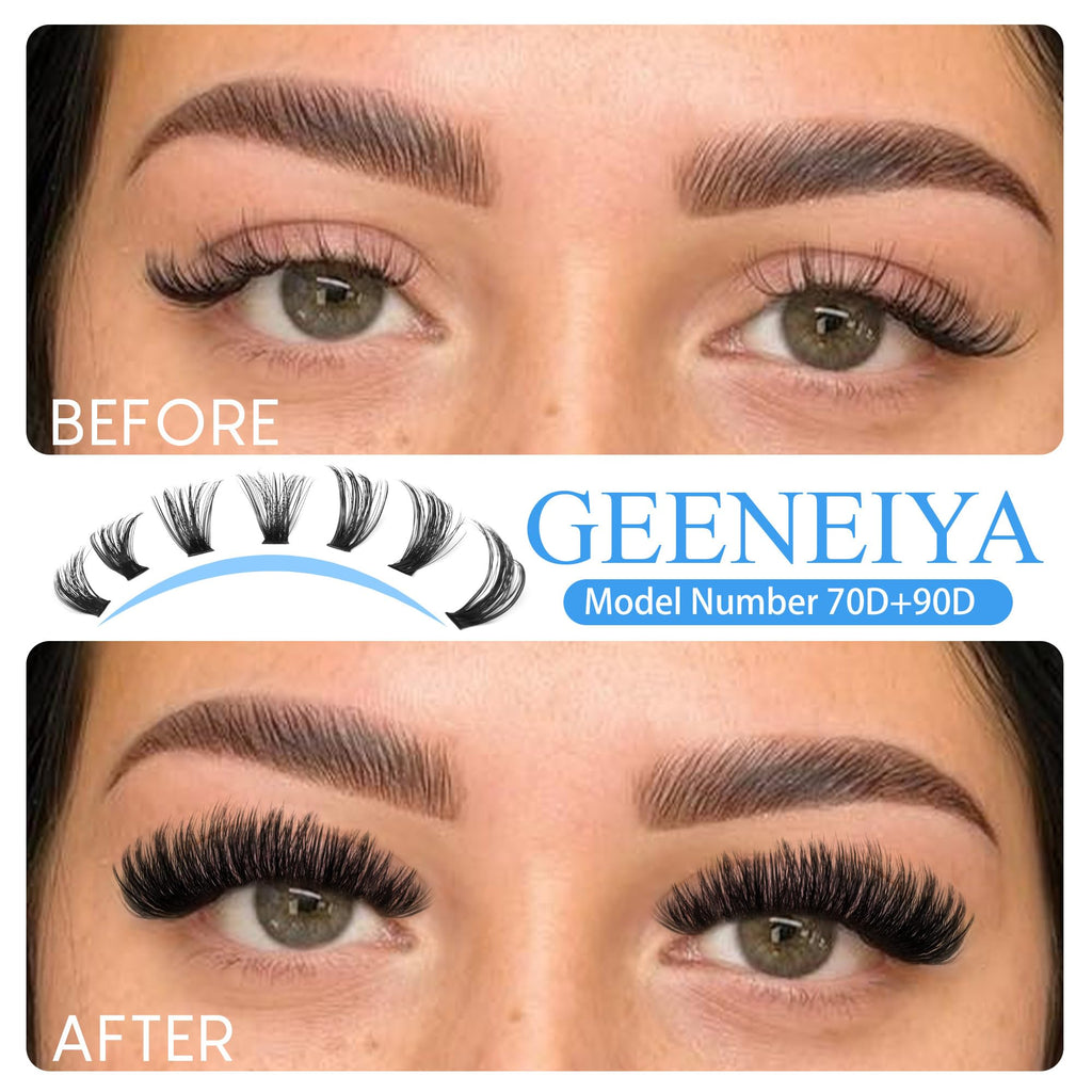 Geeneiya Wispy Lash Clusters Kit 70D+90D – DIY Lash Extensions with Waterproof Bond & Seal Glue