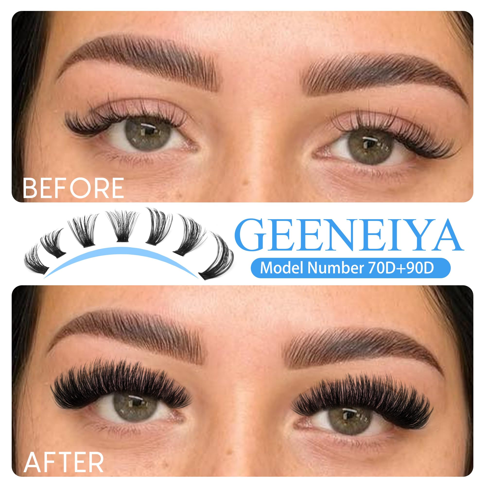 Geeneiya Wispy Lash Clusters Kit 70D+90D – DIY Lash Extensions with Waterproof Bond & Seal Glue