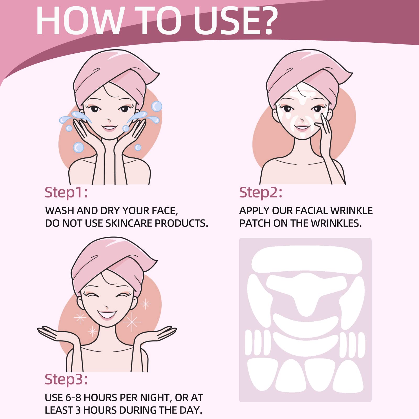 GEIMIY Facial Wrinkle Patches — Overnight Smoothing for Forehead, Frown & Smile Lines (160 Pcs)