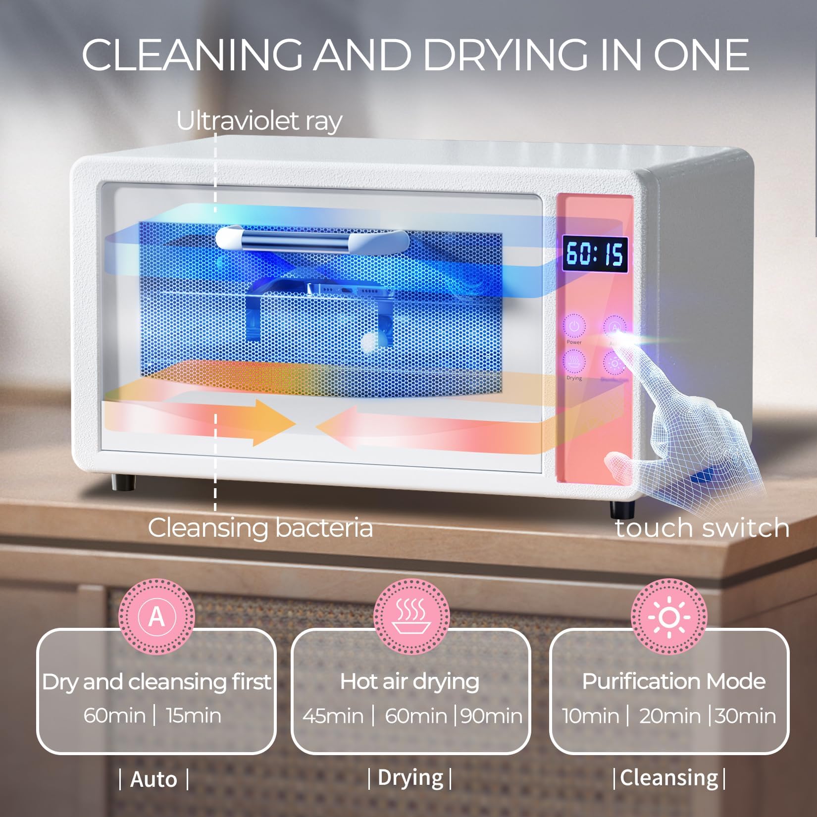 Geisofu UV Light Nail Tool Cleaning Machine – Dry Heat Cabinet UV Cleaner for Nails & Barber Tools, 6L 110V 160W White