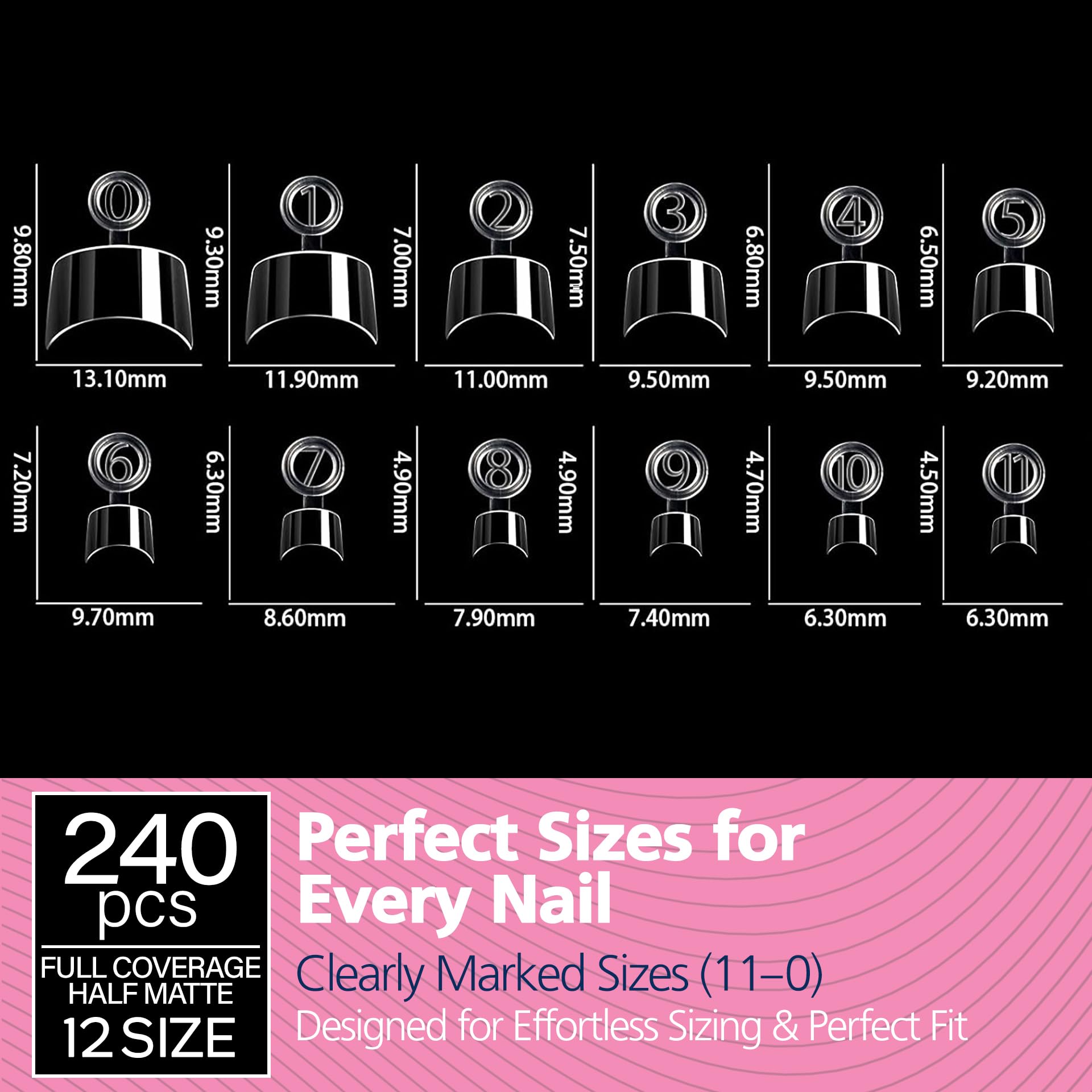 GEL PARTY Soft Gel Half Cover Nail Tips - 240pcs, Pre-Buffed Matte French Tips, 12 Sizes