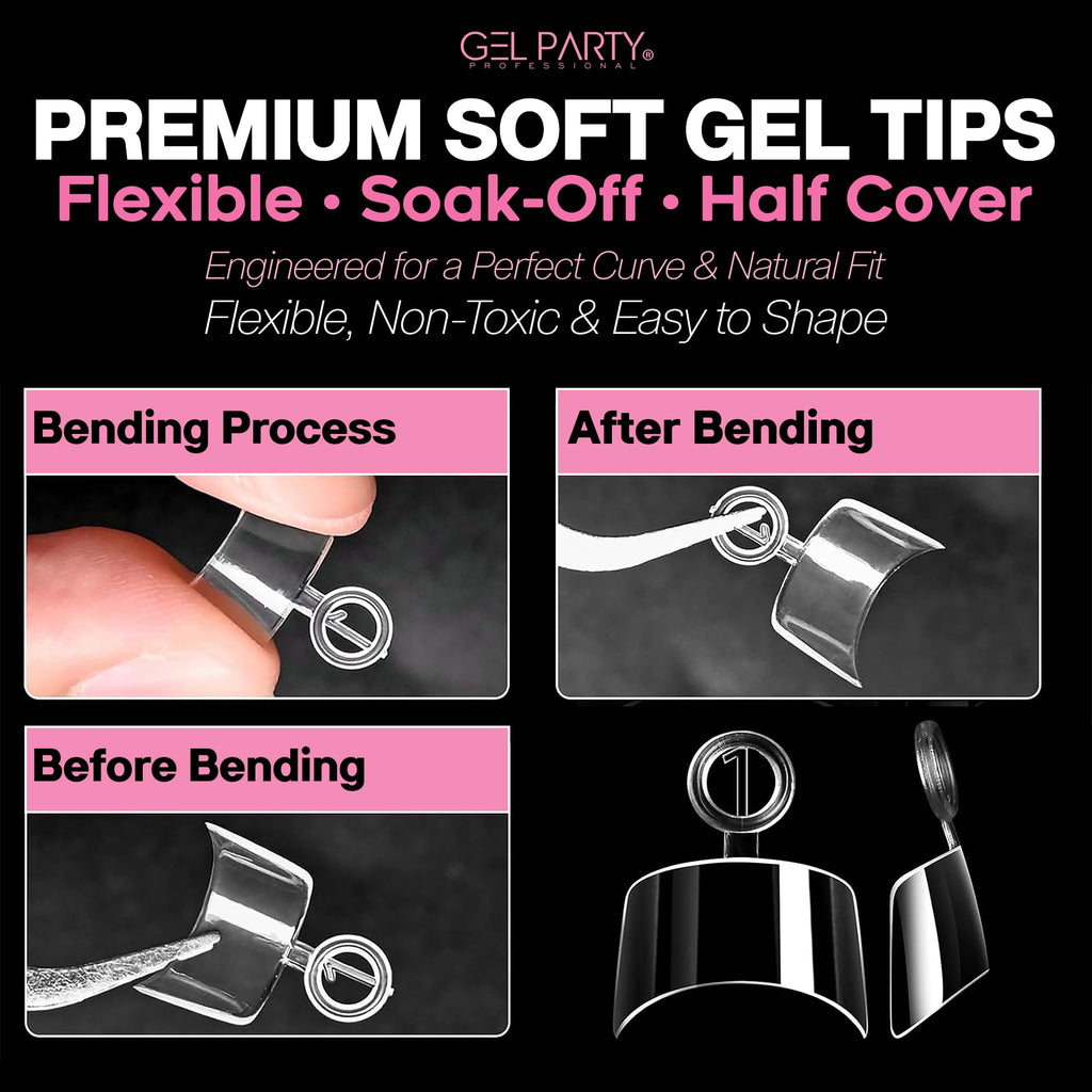 GEL PARTY Soft Gel Half Cover Nail Tips - 240pcs, Pre-Buffed Matte French Tips, 12 Sizes