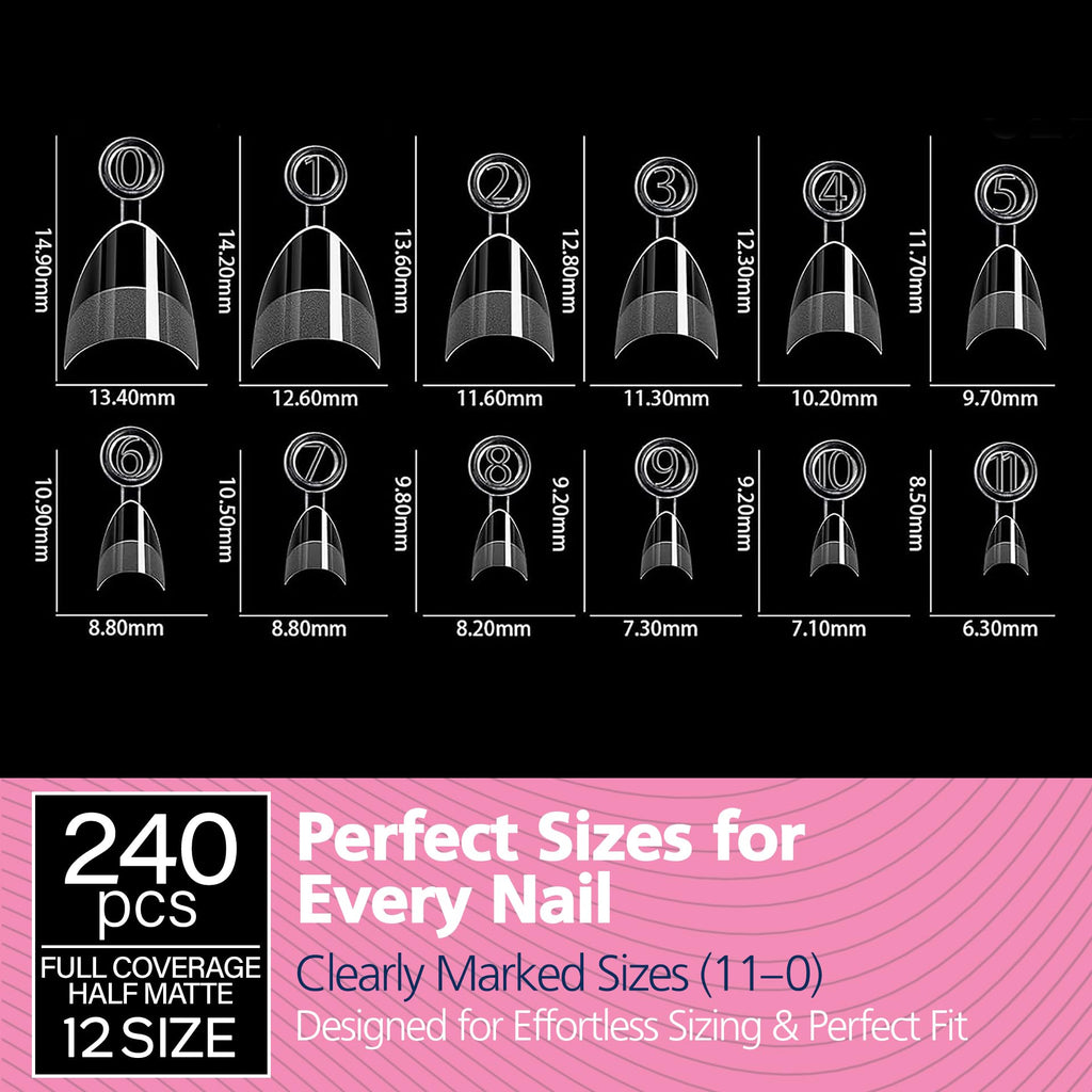 GEL PARTY Soft Gel Half Cover Nail Tips - 240pcs, Pre-Buffed Matte French Tips, 12 Sizes