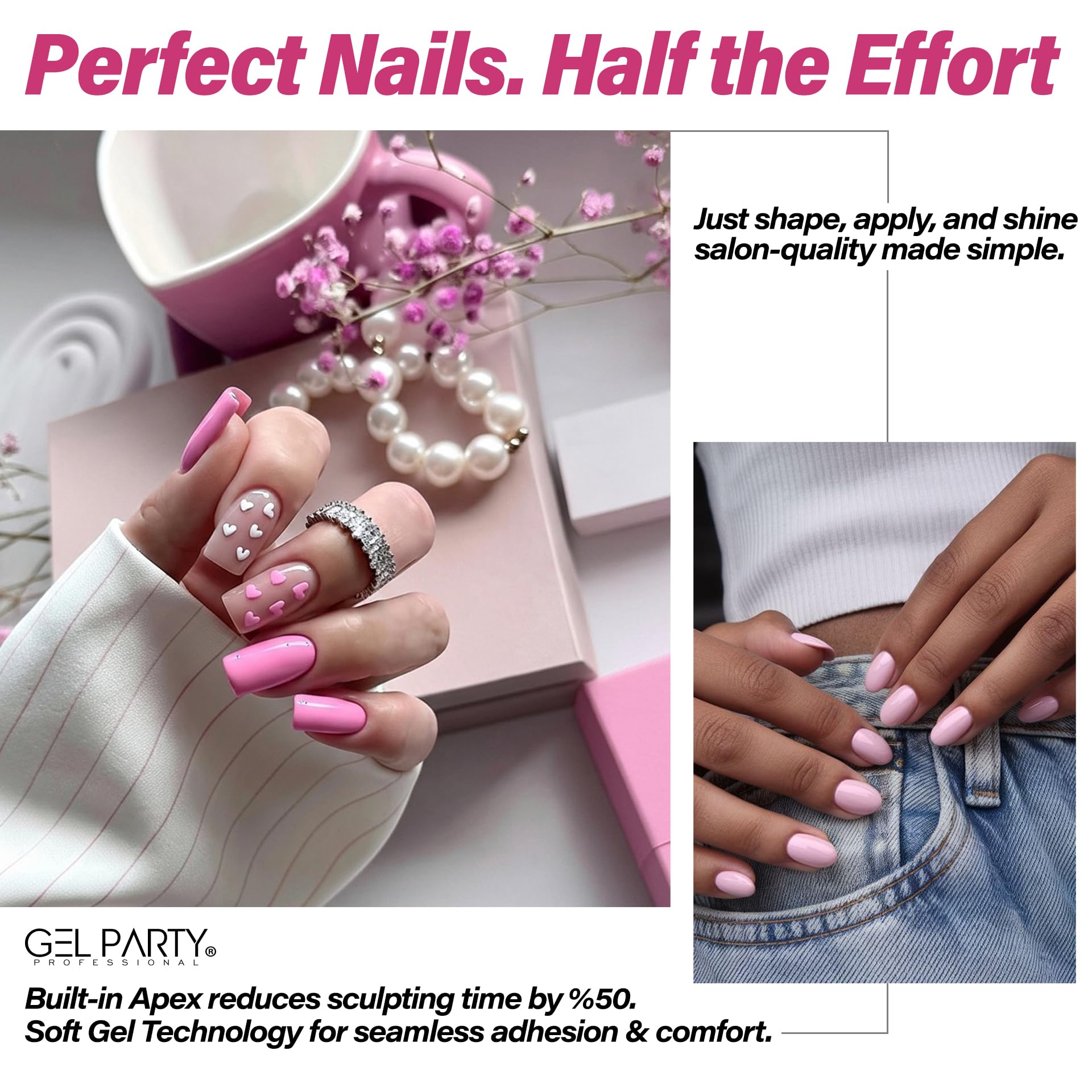 GEL PARTY Soft Gel Half Cover Nail Tips - 240pcs, Pre-Buffed Matte French Tips, 12 Sizes
