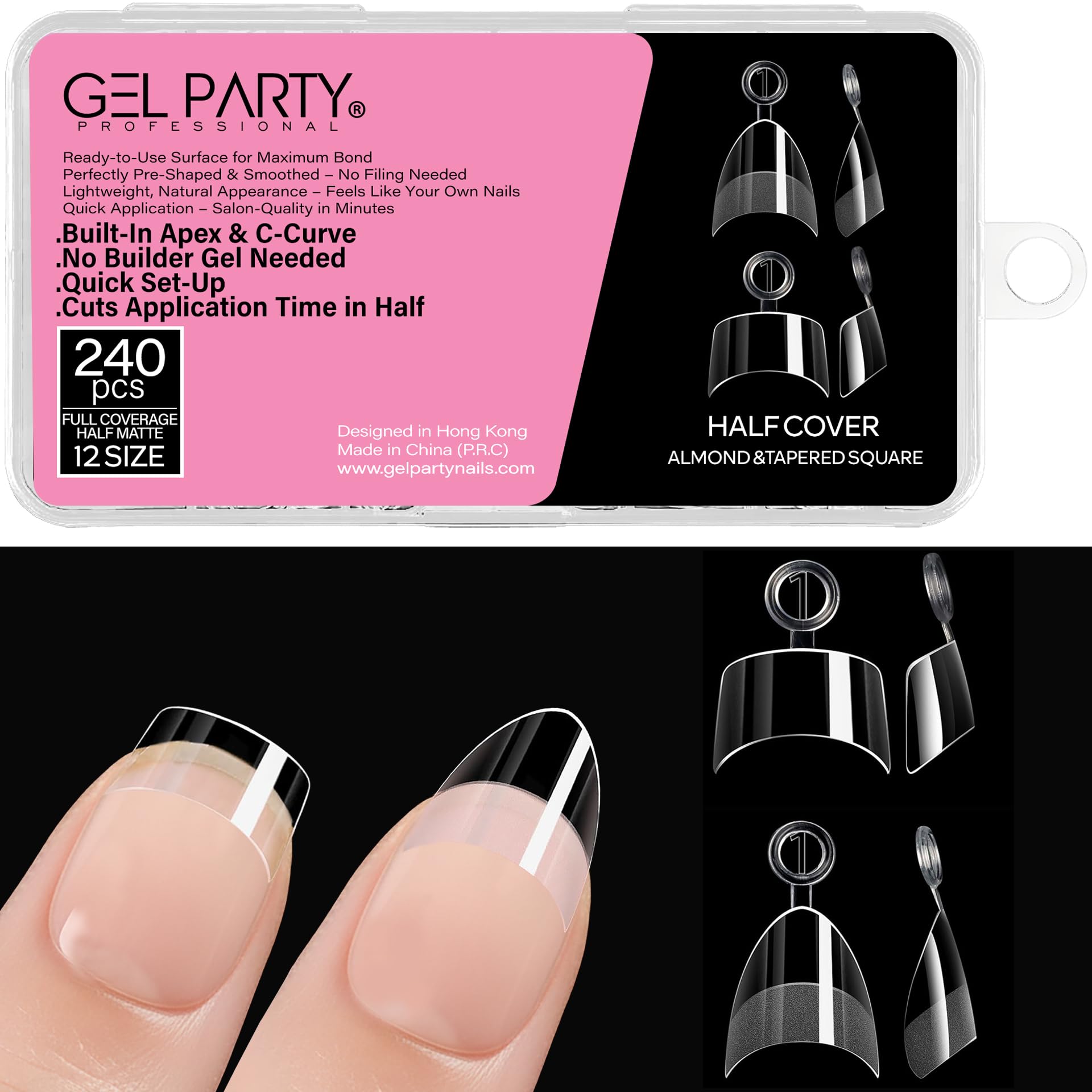 GEL PARTY Soft Gel Half Cover Nail Tips - 240pcs, Pre-Buffed Matte French Tips, 12 Sizes