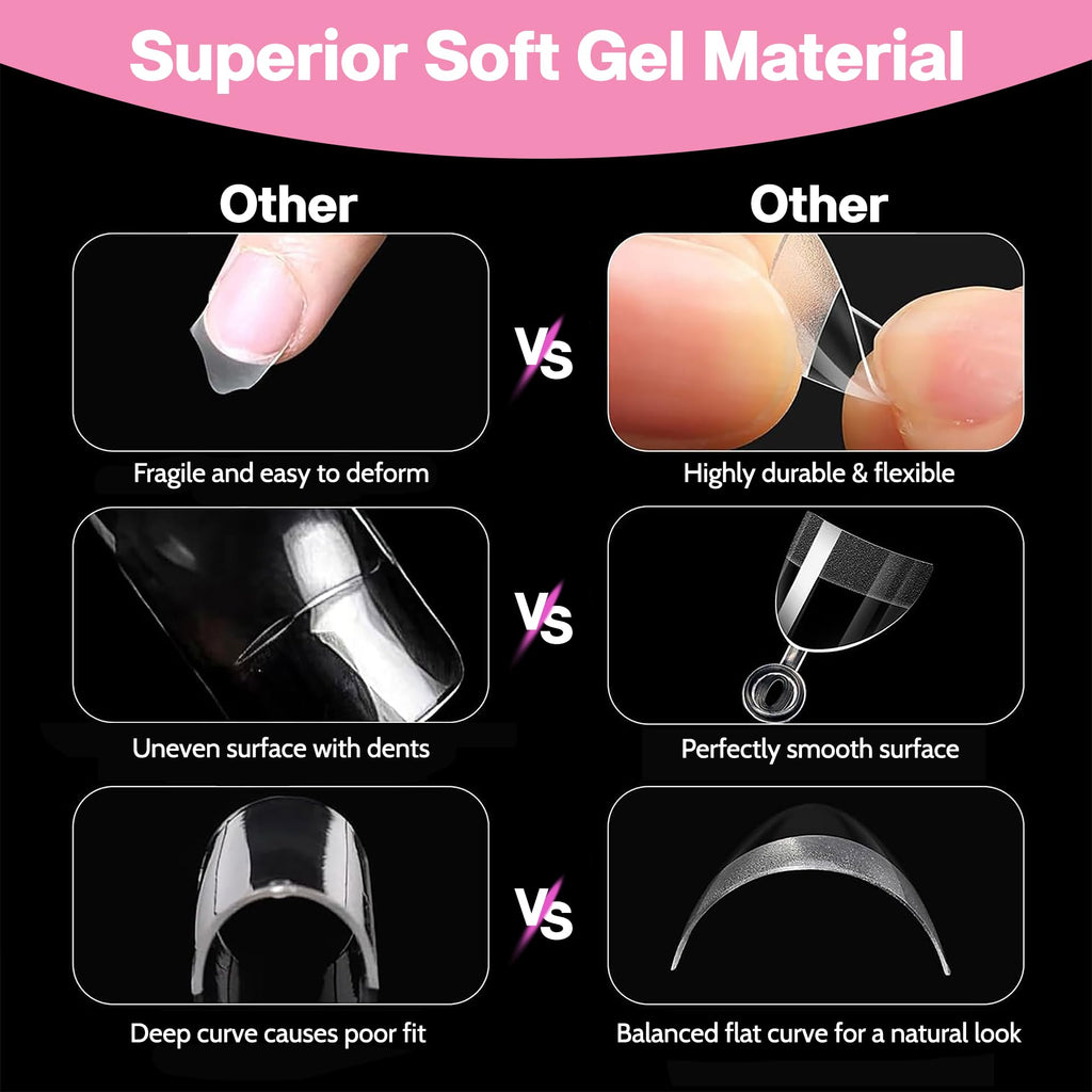 GEL PARTY Soft Gel Half Cover Nail Tips - 240pcs, Pre-Buffed Matte French Tips, 12 Sizes