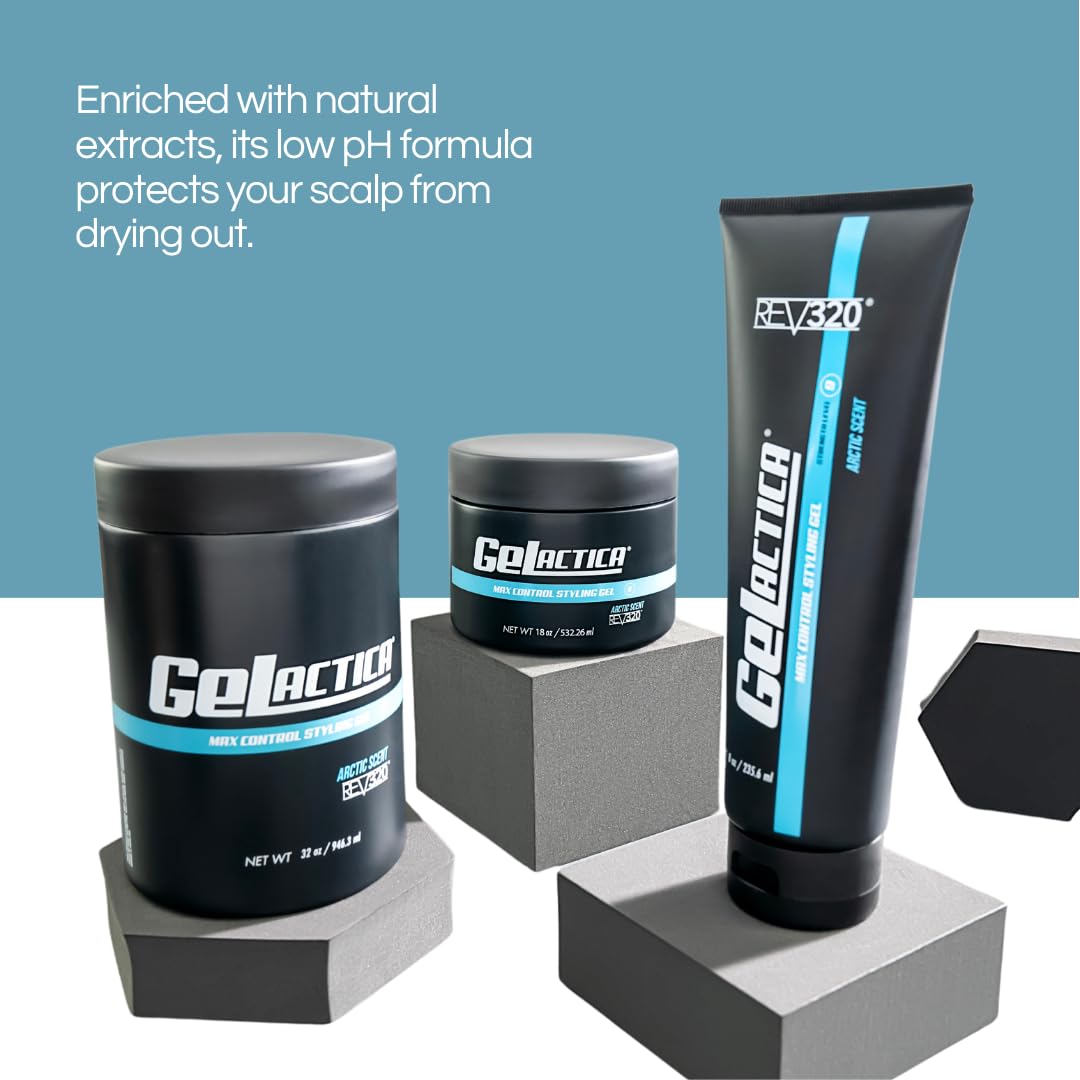 Gelactica Max Control Hair Gel for Men – Strong Hold, Alcohol-Free, Arctic Scent, 8 oz