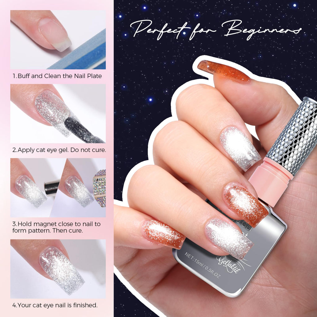 GELLAKTIK 5-in-1 Cat Eye Gel Polish 15ml – No Base/Top Coat Needed | Magnetic Nail Polish