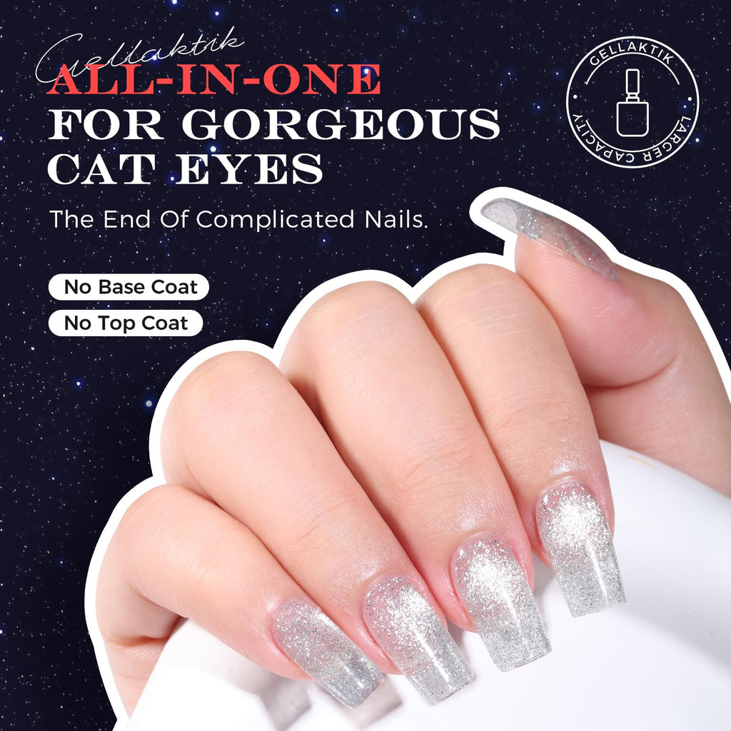 GELLAKTIK 5-in-1 Cat Eye Gel Polish 15ml – No Base/Top Coat Needed | Magnetic Nail Polish