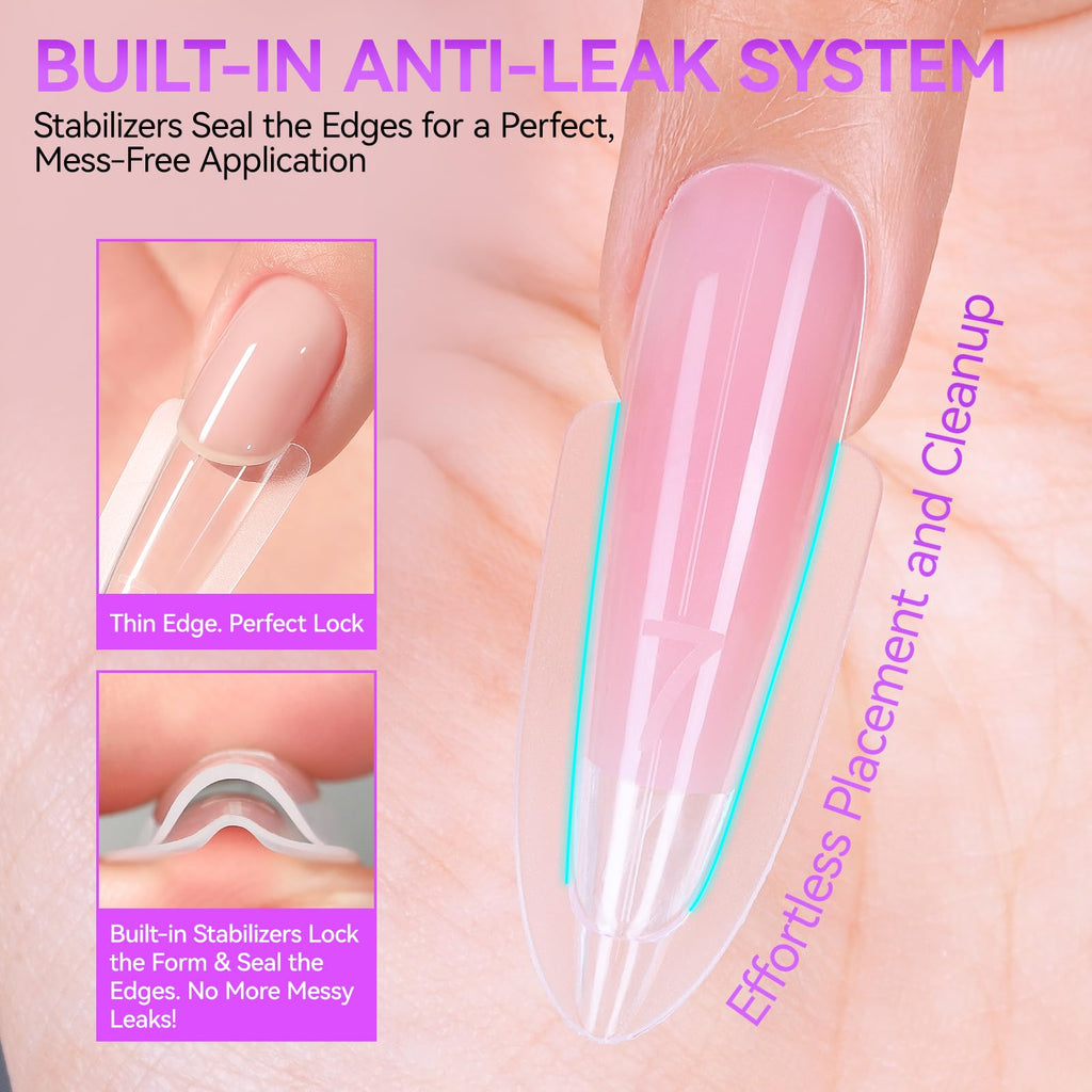 Gelike EC Salon-Perfect Sandwich Dual Forms for Builder Gel – 240Pcs, 15 Sizes, Almond Round