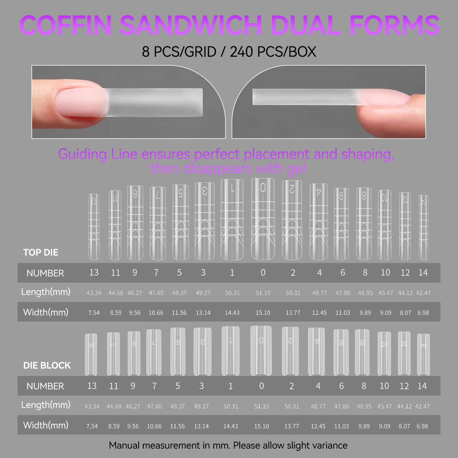 Gelike EC Sandwich Dual-Form for Builder Gel – 240Pcs, 15 Sizes, No Gel Stacking or Bubbles, Home Nail Extensions