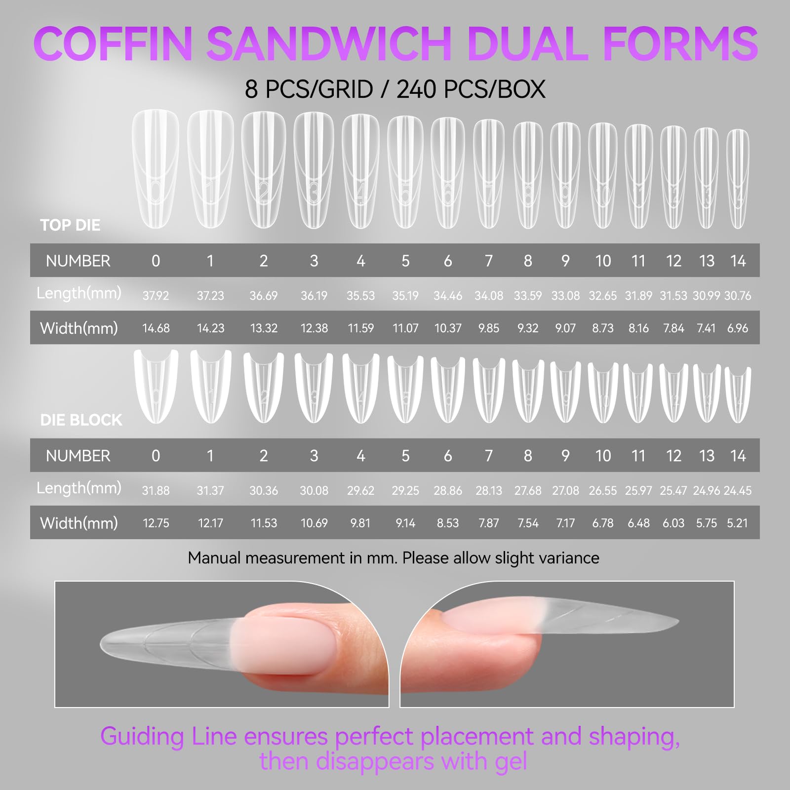 Gelike EC Salon-Perfect Sandwich Dual Forms for Builder Gel – 240Pcs, 15 Sizes, Almond Round