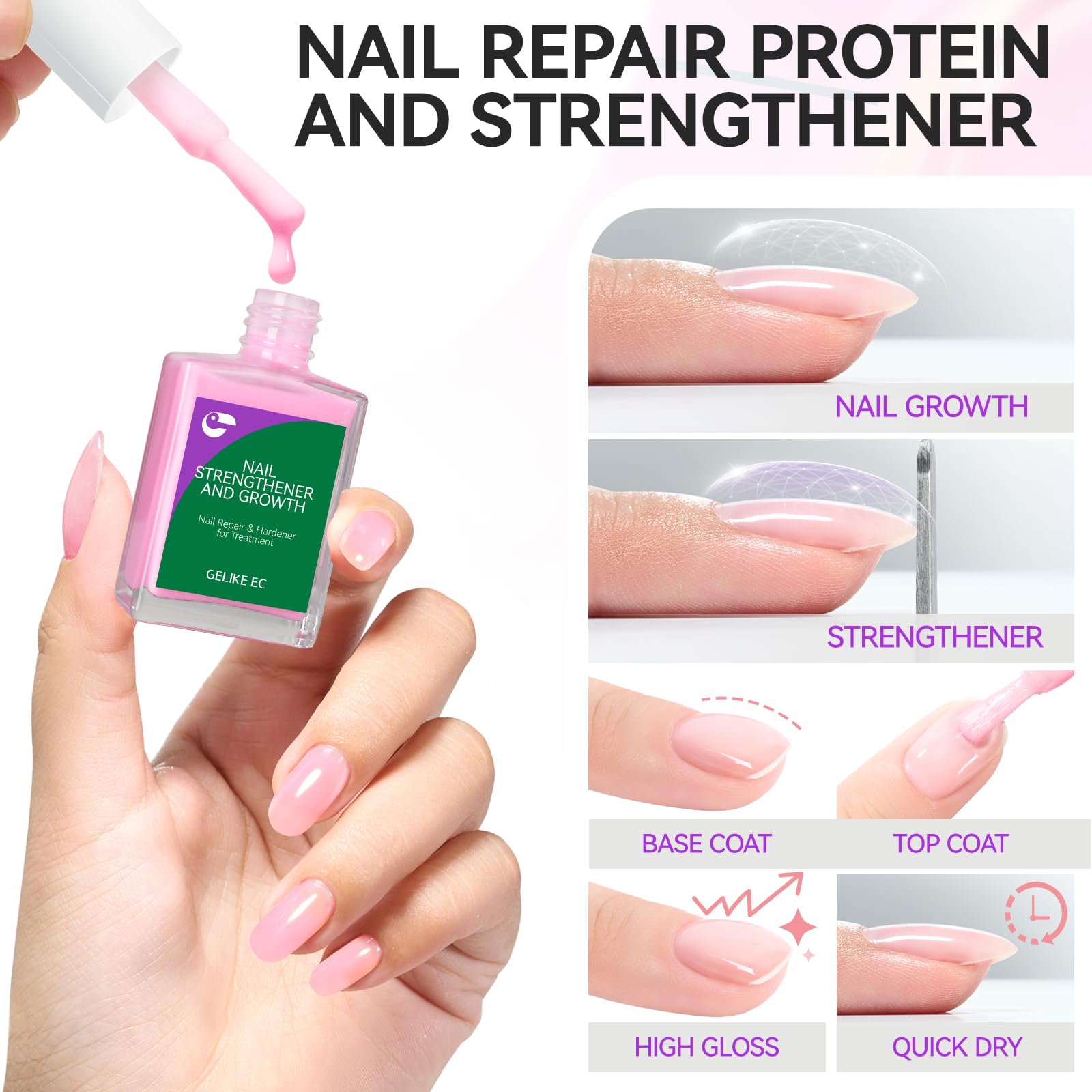Gelike EC 6-in-1 Nail Repair & Strengthener – Pink 15ml