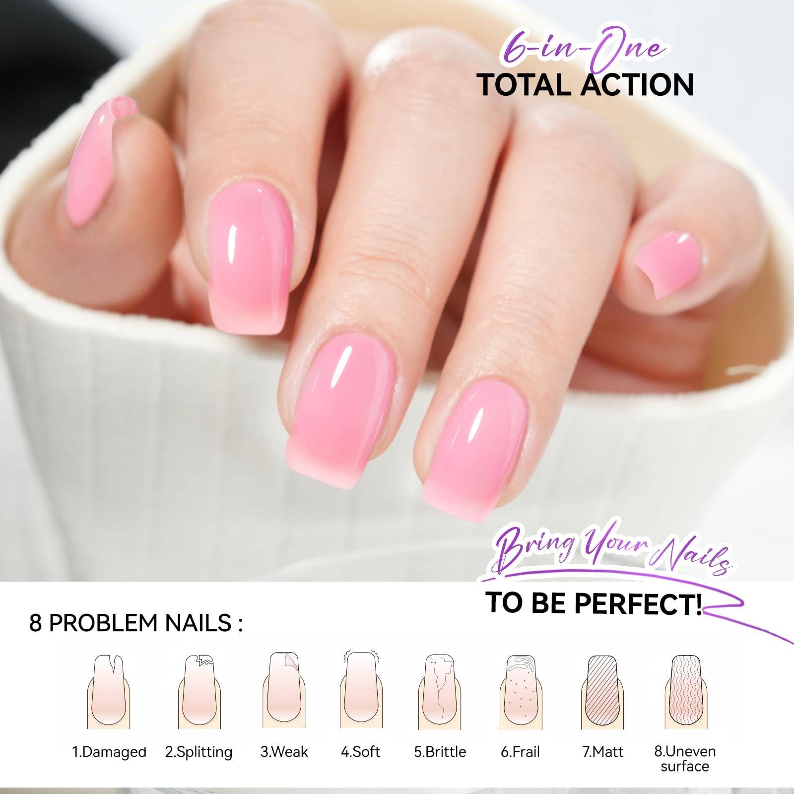Gelike EC 6-in-1 Nail Repair & Strengthener – Pink 15ml