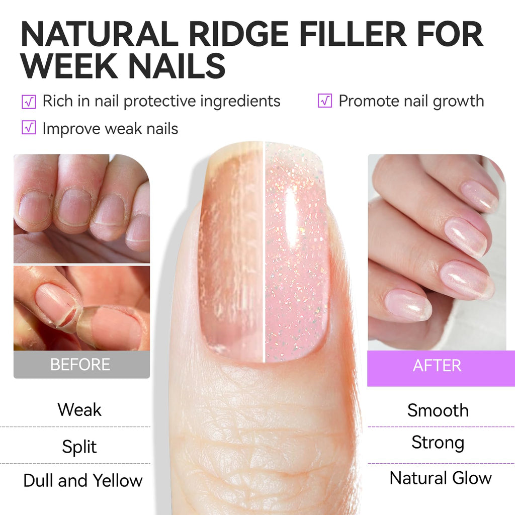 Gelike EC Nail Strengthener & Damaged Nail Repair – Glitter Pink 15ml, 6-in-1 Non-Toxic Protein Nail Hardener for Home DIY Manicure