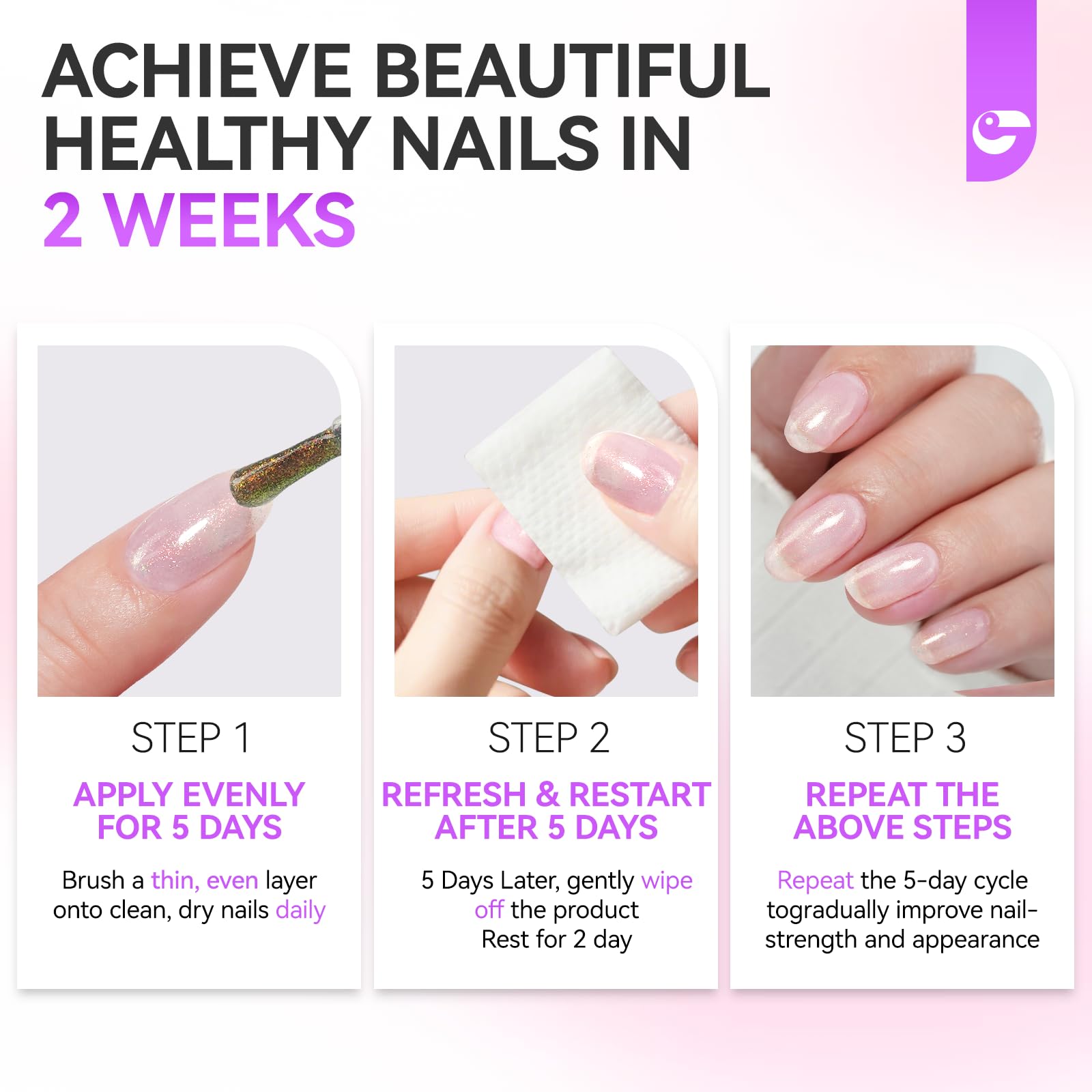 Gelike EC Nail Strengthener & Damaged Nail Repair – Glitter Pink 15ml, 6-in-1 Non-Toxic Protein Nail Hardener for Home DIY Manicure