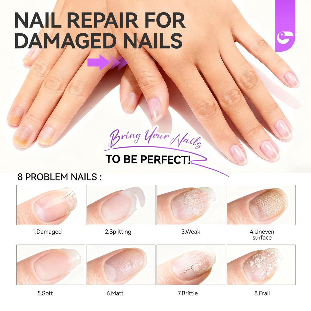 Gelike EC Nail Strengthener & Damaged Nail Repair – Glitter Pink 15ml, 6-in-1 Non-Toxic Protein Nail Hardener for Home DIY Manicure