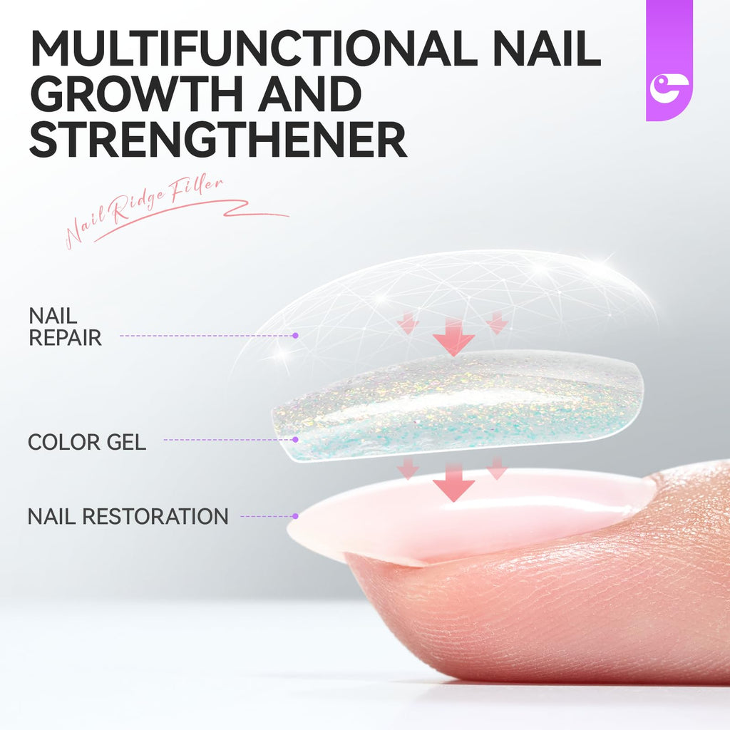 Gelike EC Nail Strengthener & Damaged Nail Repair – Glitter Pink 15ml, 6-in-1 Non-Toxic Protein Nail Hardener for Home DIY Manicure