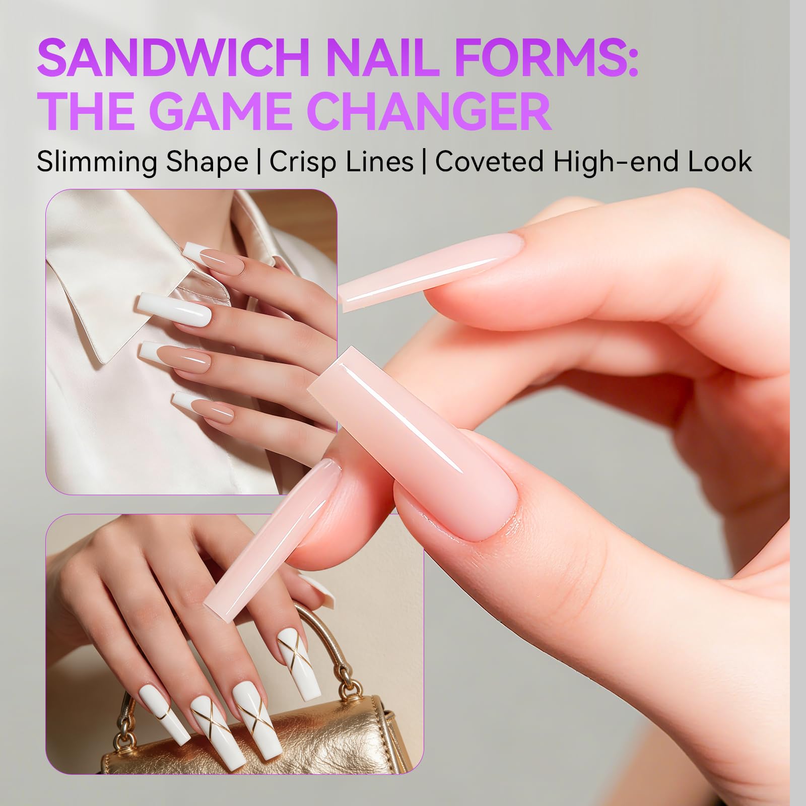 Gelike EC Sandwich Dual-Form for Builder Gel – 240Pcs, 15 Sizes, No Gel Stacking or Bubbles, Home Nail Extensions