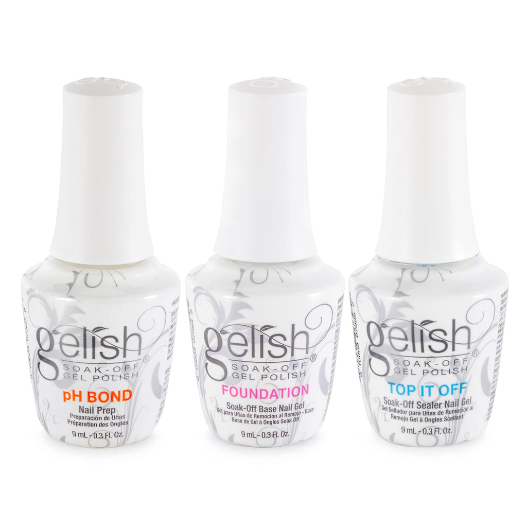 Gelish Mini Terrific Trio Gel Nail Polish Kit – 9 mL with pH Bond, Foundation Base & Top It Off
