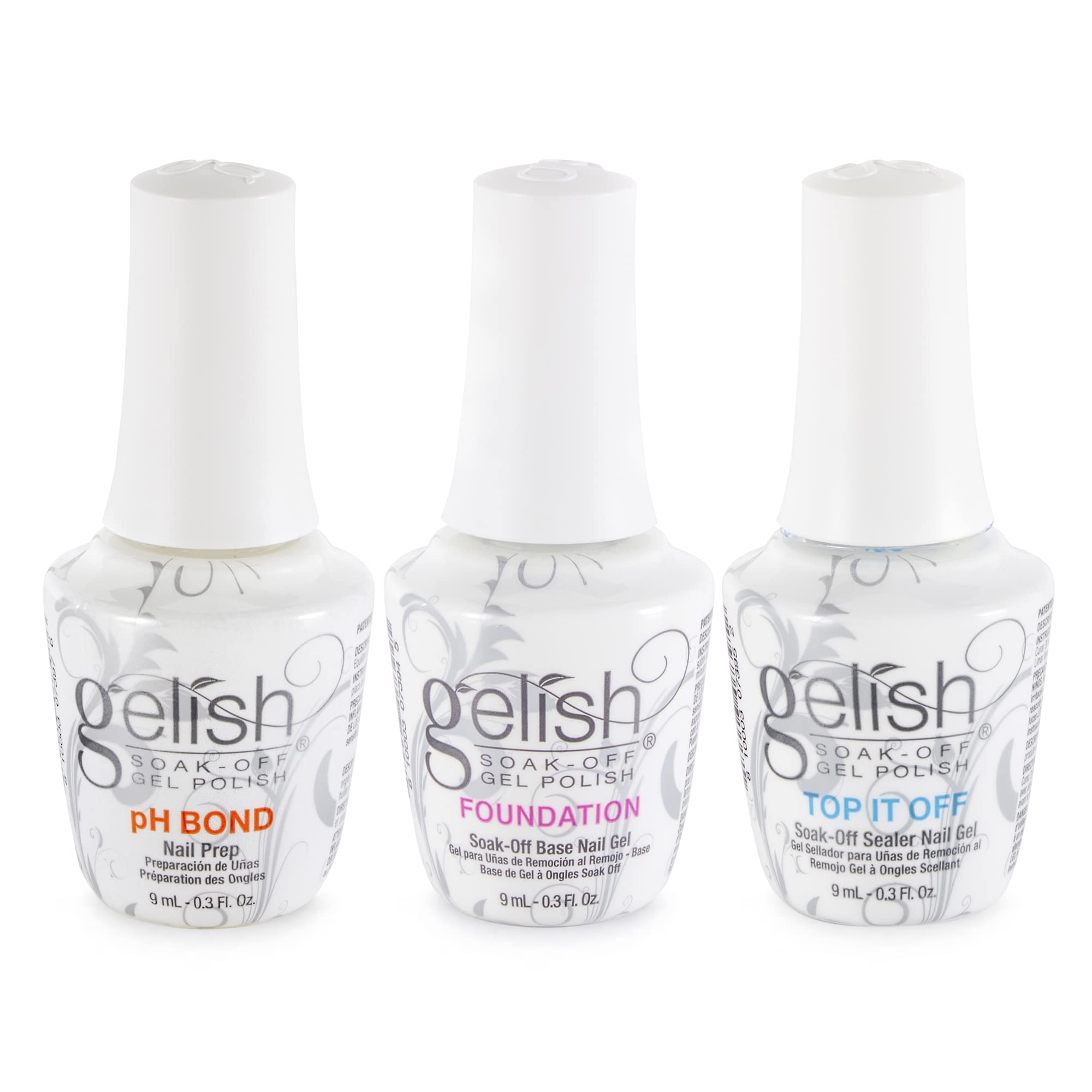 Gelish Mini Terrific Trio Gel Nail Polish Kit – 9 mL with pH Bond, Foundation Base & Top It Off