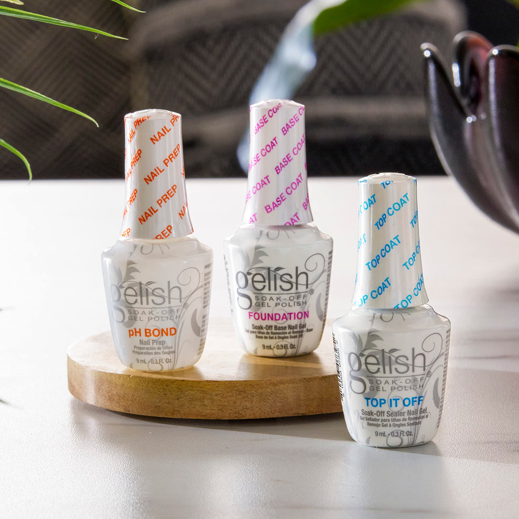 Gelish Mini Terrific Trio Gel Nail Polish Kit – 9 mL with pH Bond, Foundation Base & Top It Off