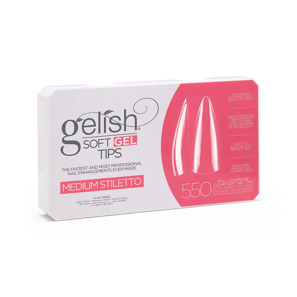 Gelish Soft Gel Tips – 550 Count Pro-Quality Press-On Nails, Medium Stiletto