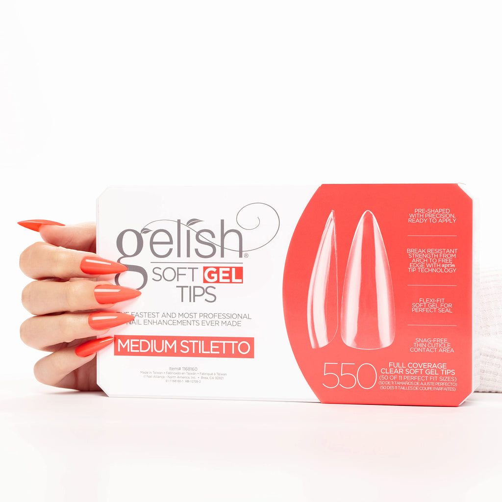 Gelish Soft Gel Tips – 550 Count Pro-Quality Press-On Nails, Medium Stiletto