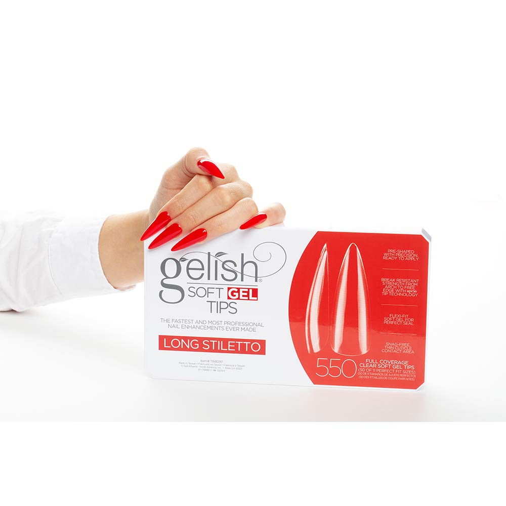 Gelish Soft Gel Tips – 550 Count, Pre-Shaped Full-Coverage Nails for Strong, Long-Lasting Manicures (Long Stiletto)