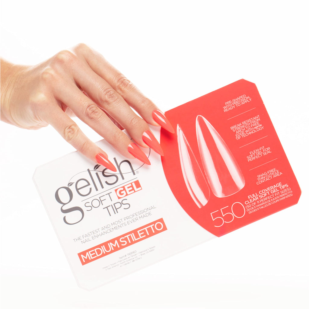 Gelish Soft Gel Tips – 550 Count Pro-Quality Press-On Nails, Medium Stiletto