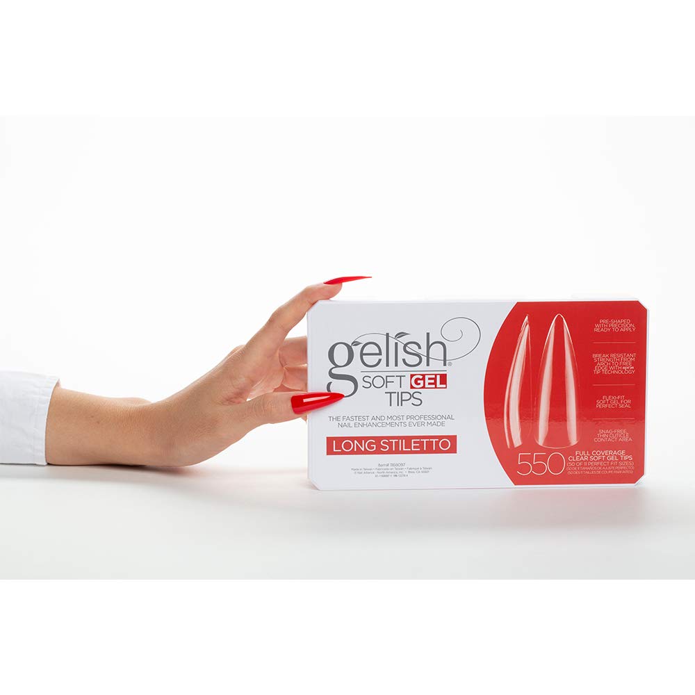 Gelish Soft Gel Tips – 550 Count, Pre-Shaped Full-Coverage Nails for Strong, Long-Lasting Manicures (Long Stiletto)