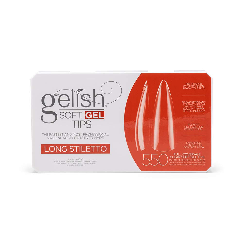 Gelish Soft Gel Tips – 550 Count, Pre-Shaped Full-Coverage Nails for Strong, Long-Lasting Manicures (Long Stiletto)