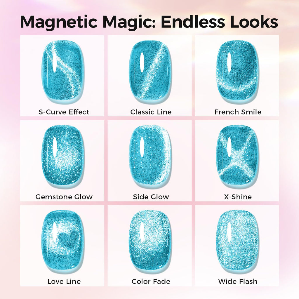 GELLAKTIK 5-in-1 Cat Eye Gel Nail Polish Kit – 6 Colors, No Base/Top Coat Needed, Magnetic Nail Art Set