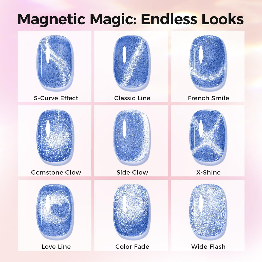 GELLAKTIK 5-in-1 Cat Eye Gel Nail Polish Kit — 6 Colors, 7.5ml (No Base/Top Coat Needed)