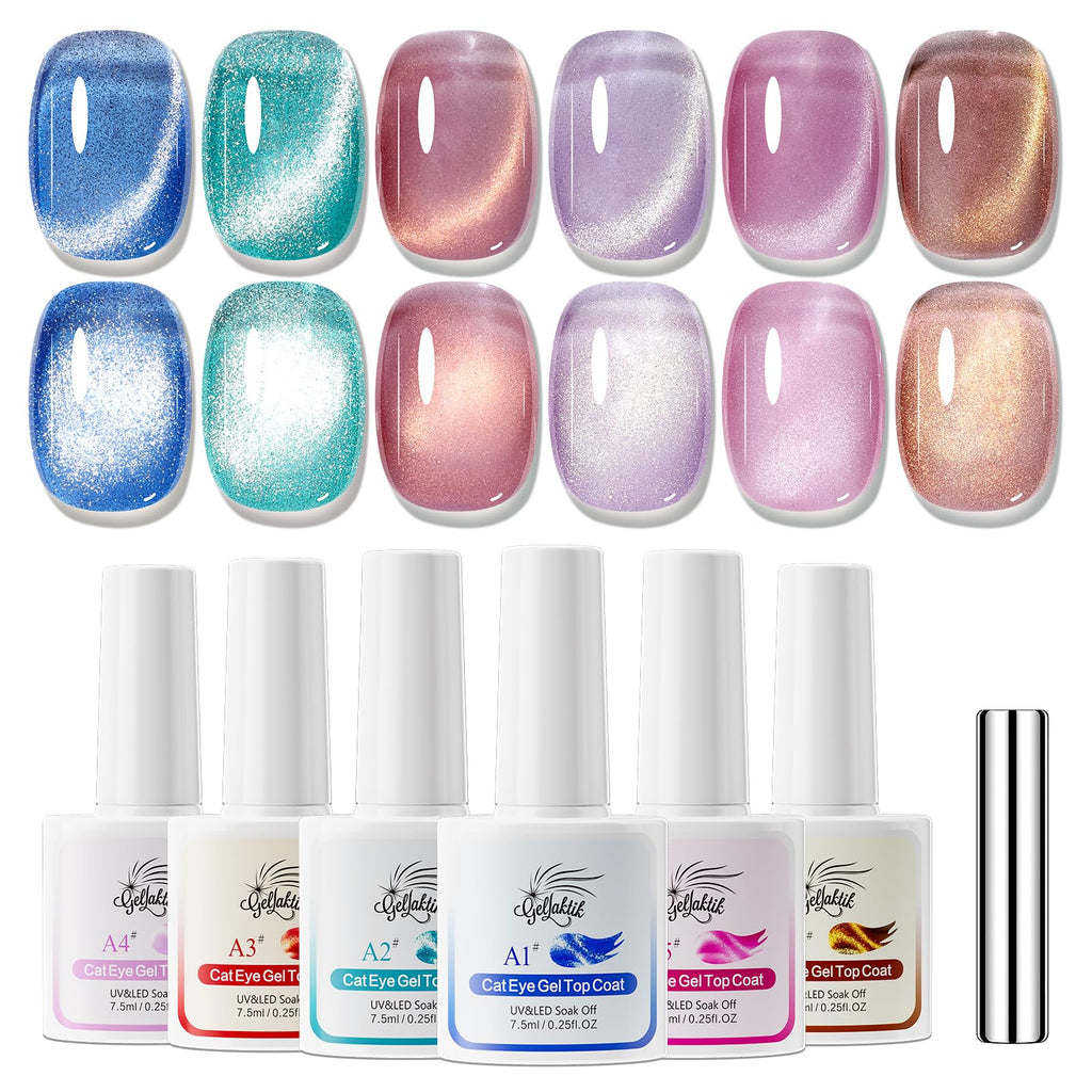 GELLAKTIK 5-in-1 Cat Eye Gel Nail Polish Kit — 6 Colors, 7.5ml (No Base/Top Coat Needed)