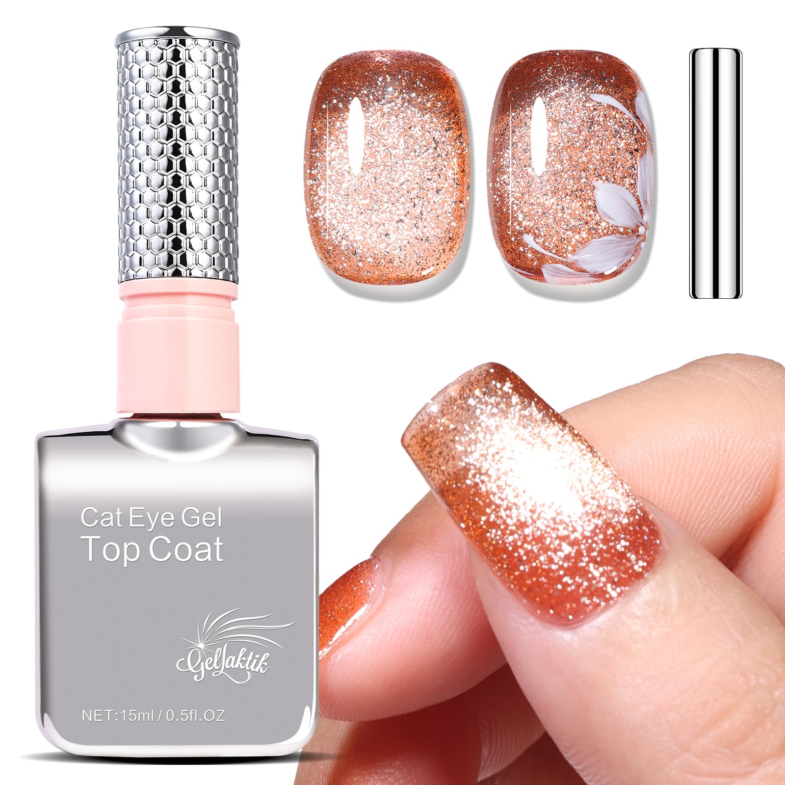 GELLAKTIK 5-in-1 Cat Eye Gel Polish – Caramel Brown (15ml)