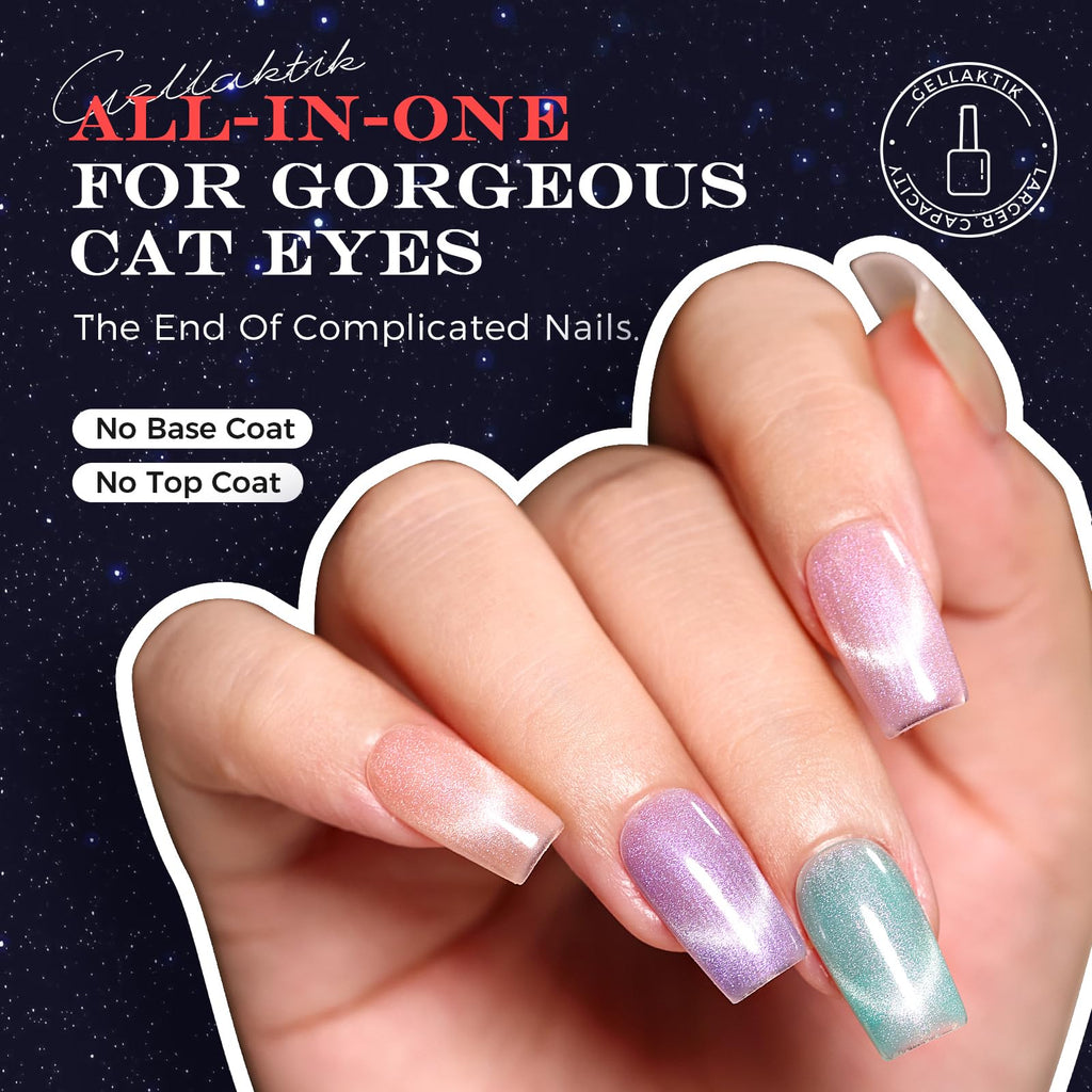 GELLAKTIK 5-in-1 Cat Eye Gel Nail Kit – 6x7.5ml, No Base/Top Coat Needed