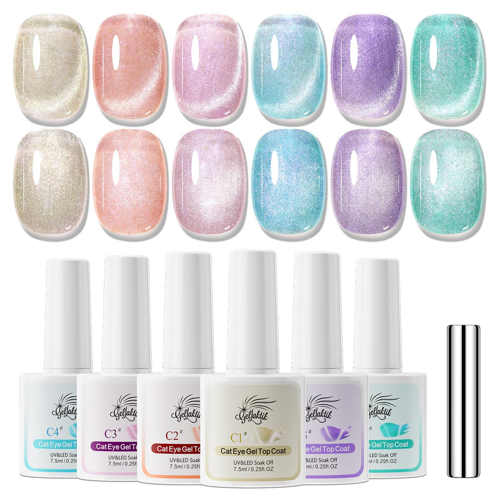 GELLAKTIK 5-in-1 Cat Eye Gel Nail Kit – 6x7.5ml, No Base/Top Coat Needed
