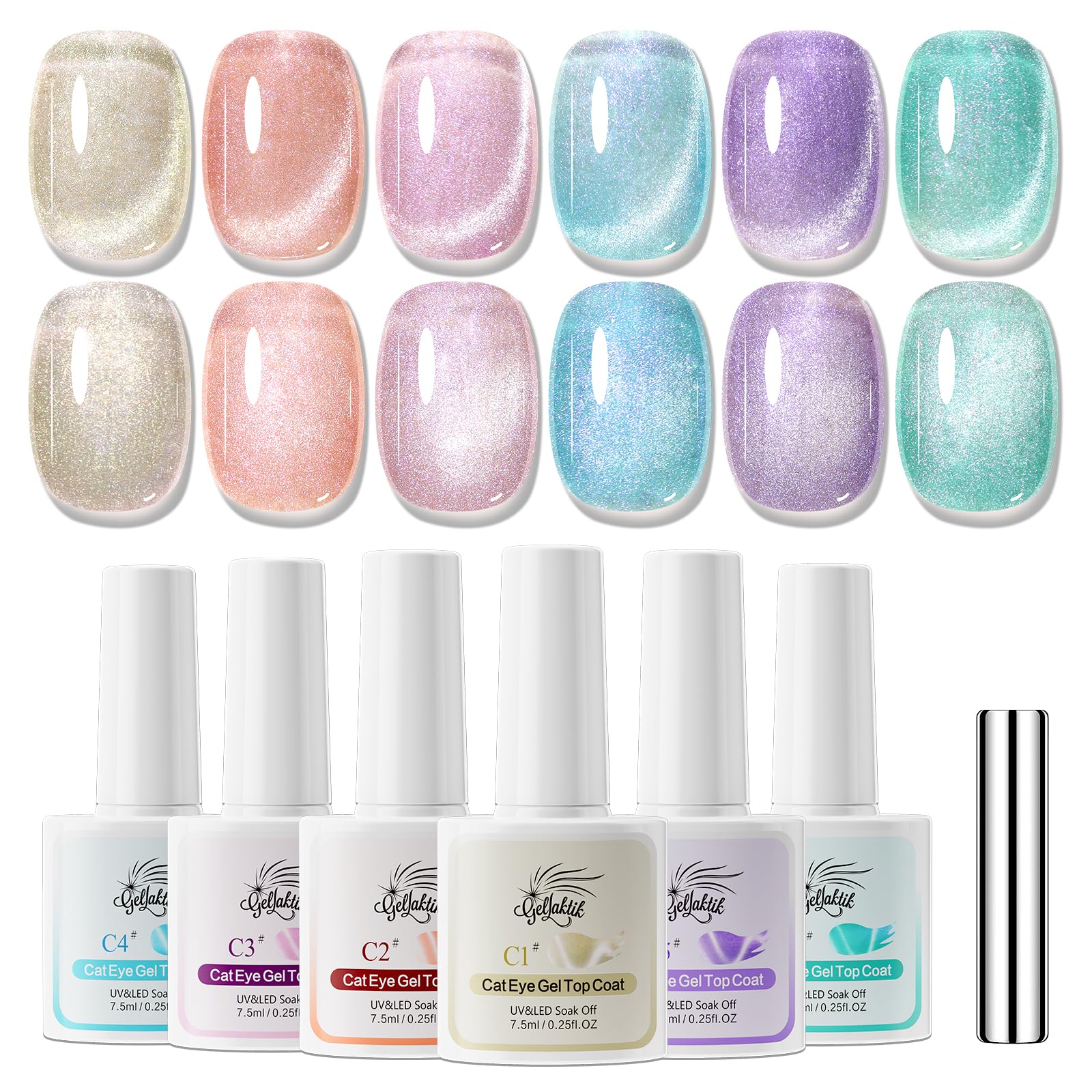 GELLAKTIK 5-in-1 Cat Eye Gel Nail Kit – 6x7.5ml, No Base/Top Coat Needed